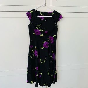 Dress Tells Black Purple Rose Rockabilly Dress Size XS